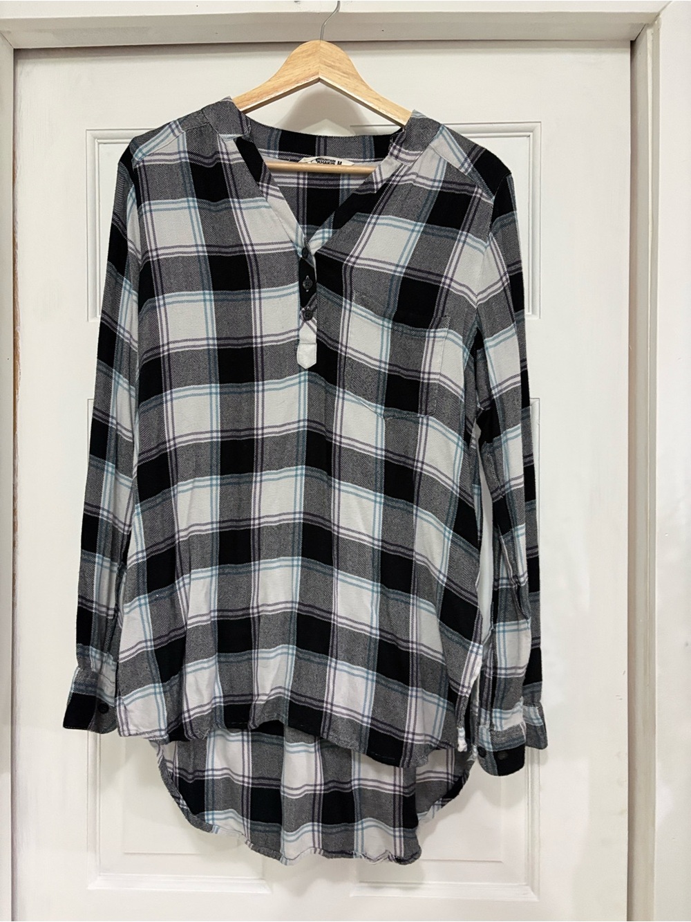 Mountain Khakis Black White Plaid Button-Down Tunic Shirt